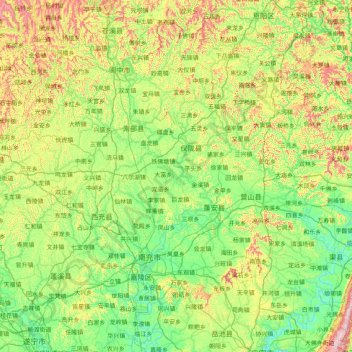Mapa topográfico 南充市, altitud, relieve