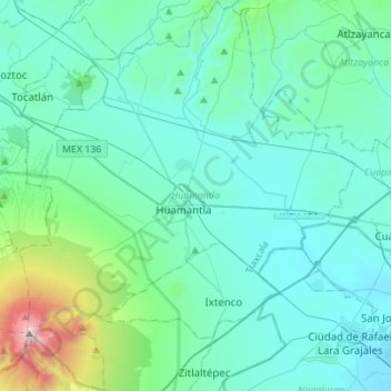 Mapa topográfico Huamantla, altitud, relieve