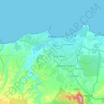 Mapa topográfico Manta, altitud, relieve
