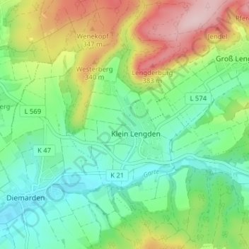 Mapa topográfico Klein Lengden, altitud, relieve