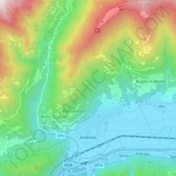 Mapa topográfico Ardenno, altitud, relieve