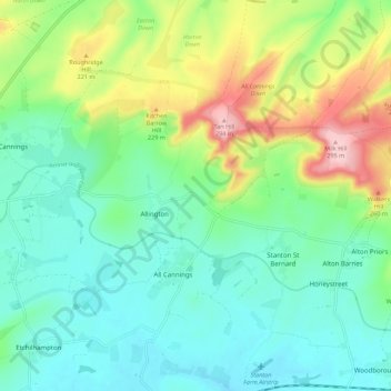 Mapa topográfico All Cannings, altitud, relieve