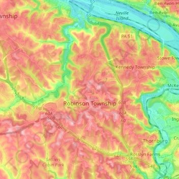 Mapa topográfico Robinson Township, altitud, relieve