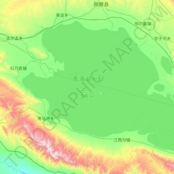 Mapa topográfico Lac Qinghai, altitud, relieve