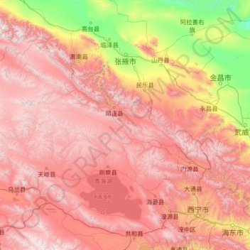 Mapa topográfico 海北藏族自治州, altitud, relieve