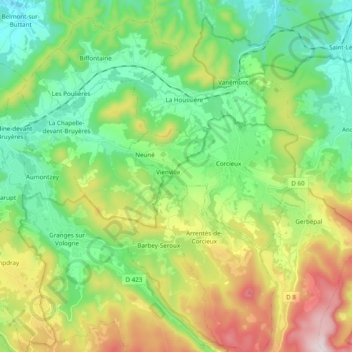 Mapa topográfico Le Neuné, altitud, relieve