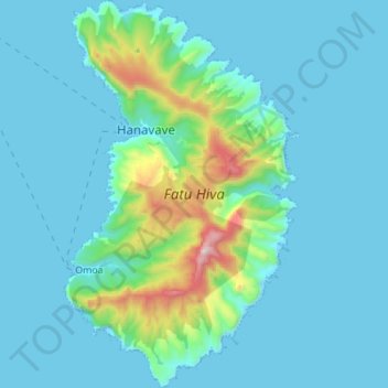 Mapa topográfico Fatu Hiva, altitud, relieve