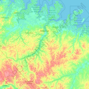 Mapa topográfico Bragança, altitud, relieve