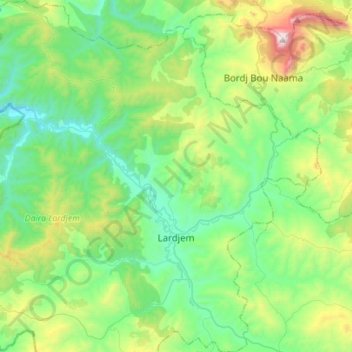 Mapa topográfico Lardjem, altitud, relieve