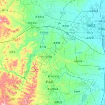 Mapa topográfico 龙安区, altitud, relieve