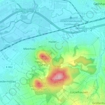 Mapa topográfico Hailer, altitud, relieve