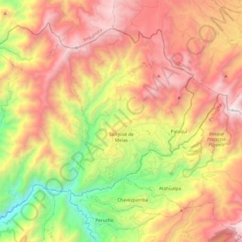 Mapa topográfico San Jose de Minas, altitud, relieve