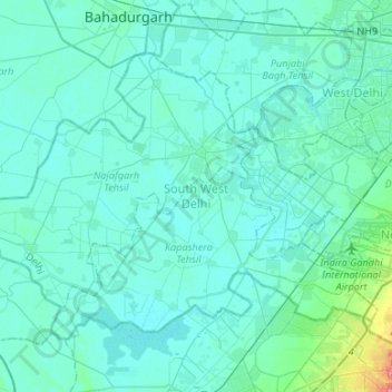 Mapa topográfico South West Delhi District, altitud, relieve