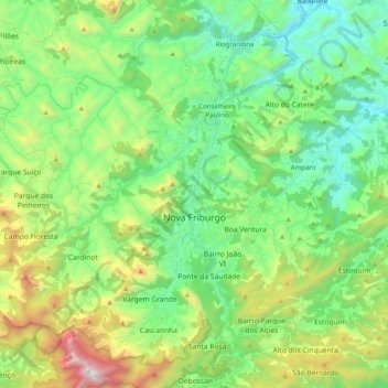 Mapa topográfico Nova Friburgo, altitud, relieve