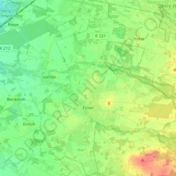 Mapa topográfico Fintel, altitud, relieve