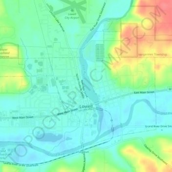 Mapa topográfico Lowell, altitud, relieve