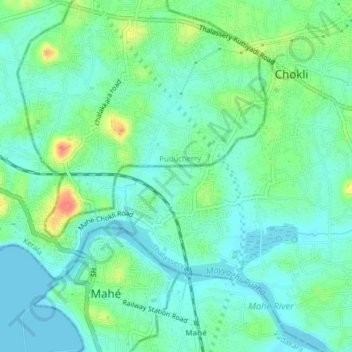 Mapa topográfico New Mahe, altitud, relieve