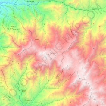 Mapa topográfico Zaruma, altitud, relieve