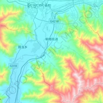Mapa topográfico 柳梧街道, altitud, relieve