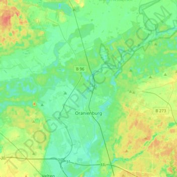 Mapa topográfico Oranienburg, altitud, relieve