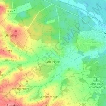 Mapa topográfico Ohlungen, altitud, relieve