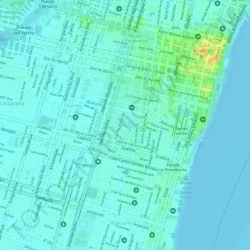 Mapa topográfico Bolívar, altitud, relieve