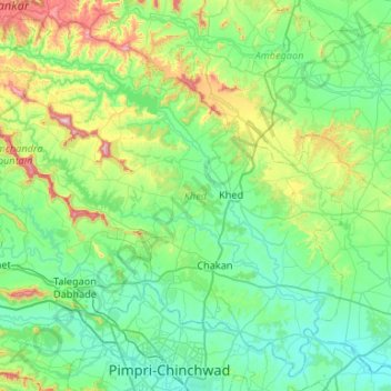 Mapa topográfico Khed, altitud, relieve