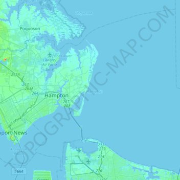 Mapa topográfico Hampton, altitud, relieve