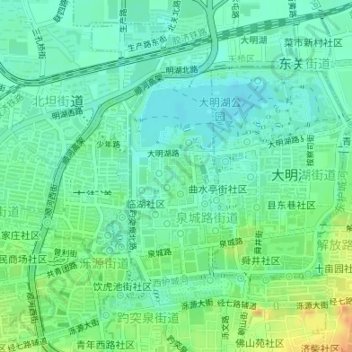 Mapa topográfico Jinan, altitud, relieve