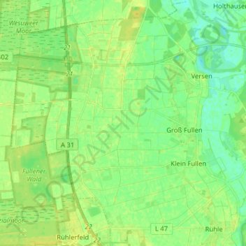 Mapa topográfico Groß Fullen, altitud, relieve