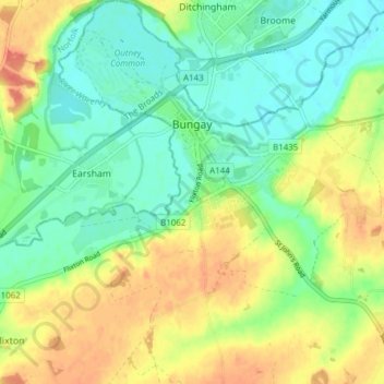 Mapa topográfico Bungay, altitud, relieve