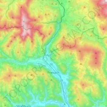 Mapa topográfico Friesach, altitud, relieve