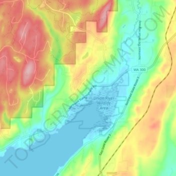 Mapa topográfico Belfair, altitud, relieve
