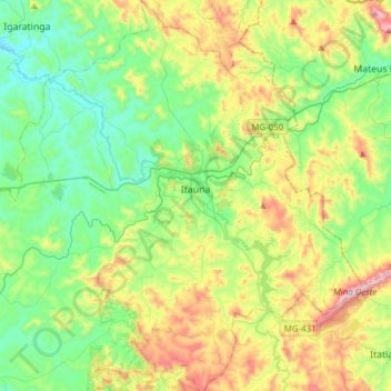 Mapa topográfico Itaúna, altitud, relieve