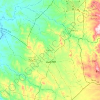Mapa topográfico Awendo, altitud, relieve
