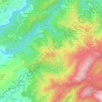 Mapa topográfico Olo e Canadelo, altitud, relieve