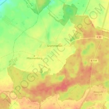Mapa topográfico Grammentin, altitud, relieve