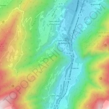 Mapa topográfico Saint-Alban-d'Hurtières, altitud, relieve