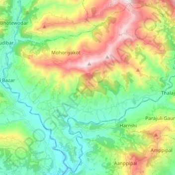 Mapa topográfico Rainas, altitud, relieve