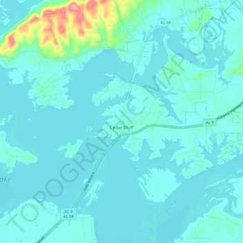 Mapa topográfico Cedar Bluff, altitud, relieve