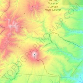 Mapa topográfico Sumaco, altitud, relieve