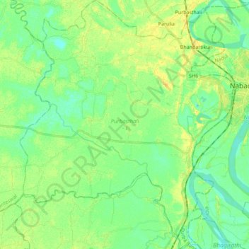 Mapa topográfico Purbasthali - I, altitud, relieve