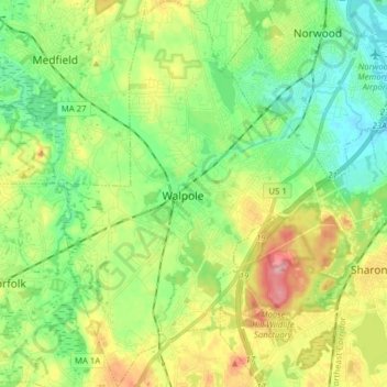 Mapa topográfico Walpole, altitud, relieve