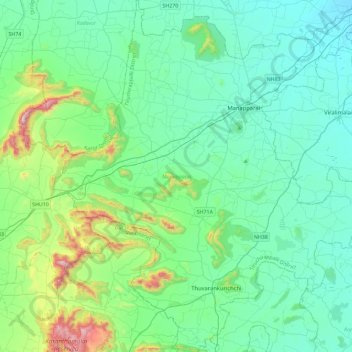Mapa topográfico Manapparai, altitud, relieve