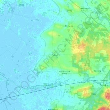 Mapa topográfico Feltwell, altitud, relieve