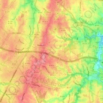 Mapa topográfico Reston, altitud, relieve