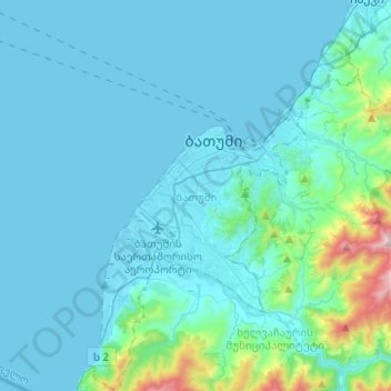 Mapa topográfico Batumi, altitud, relieve