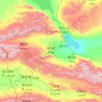 Mapa topográfico 博尔塔拉蒙古自治州, altitud, relieve