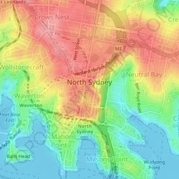 Mapa topográfico North Sydney, altitud, relieve