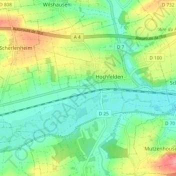 Mapa topográfico Hochfelden, altitud, relieve